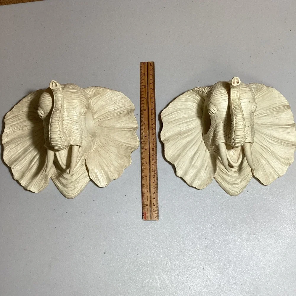 2 Elephant Head Wood Large Curtain Tie Back Ornamental Pull Through